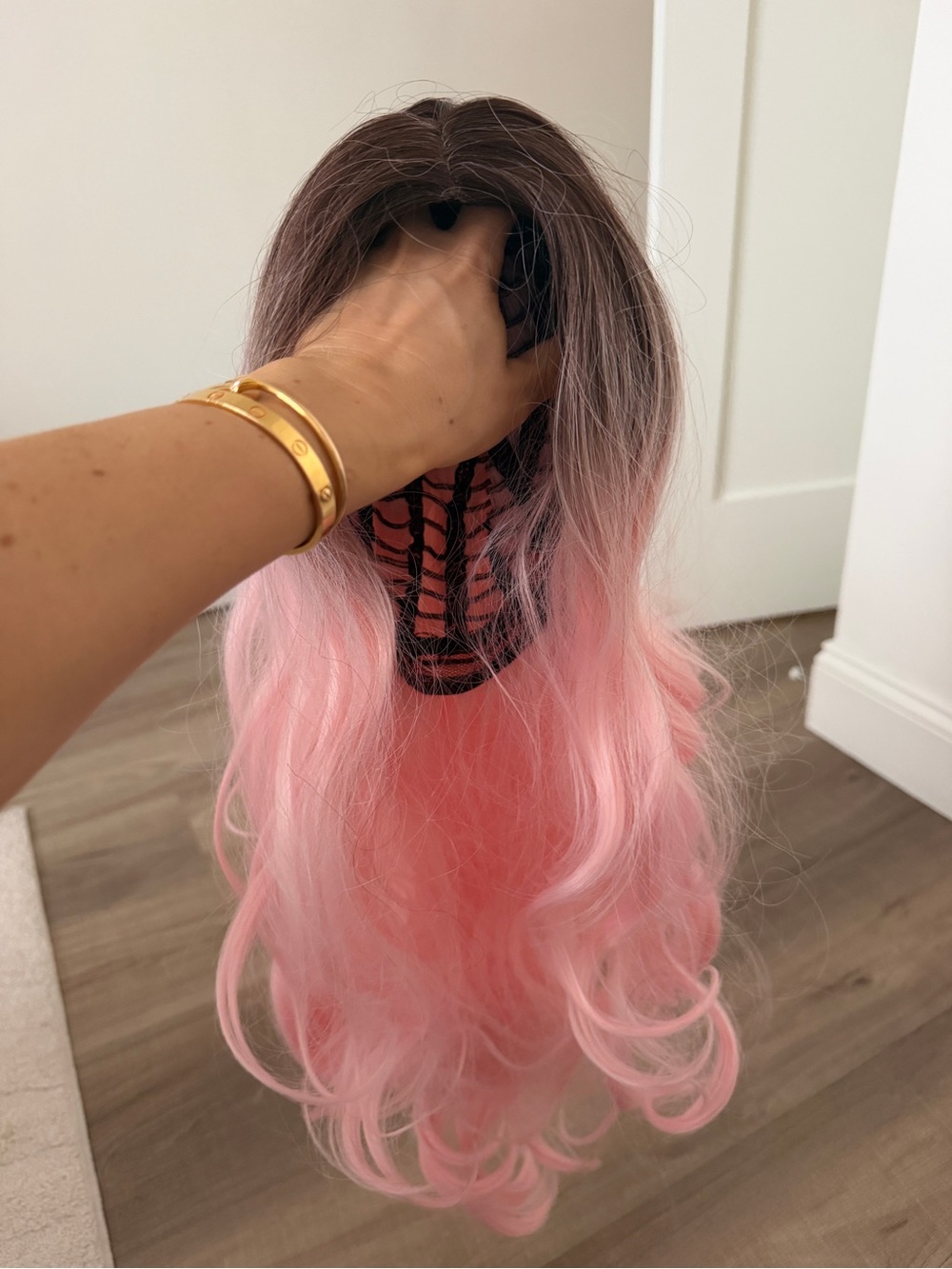 Brown to Pink Ombre Long Wavy Lace-Top Wig - Stylish Women's Hair